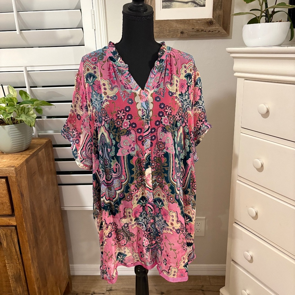 Johnny Was ZOLI TAPE HEM BURNOUT TUNIC 2X